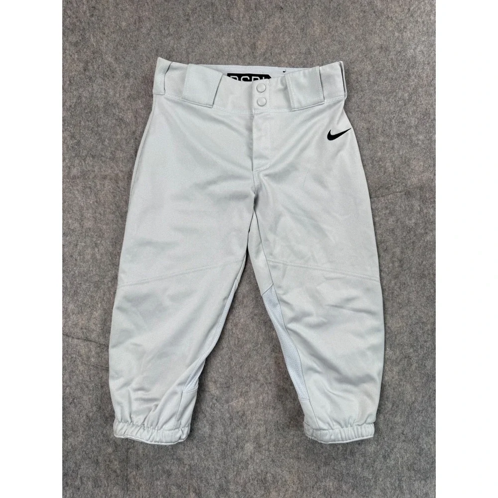 Nike BSBL Youth Boys Gray Baseball Pants Size Large Mesh Panels Elastic Cuff
